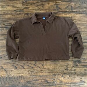 Brown Long Sleeve cropped fleece with collar